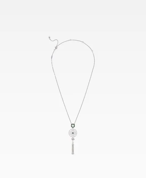 Black Agate Jade Inspired Necklace With Tassel Pendant