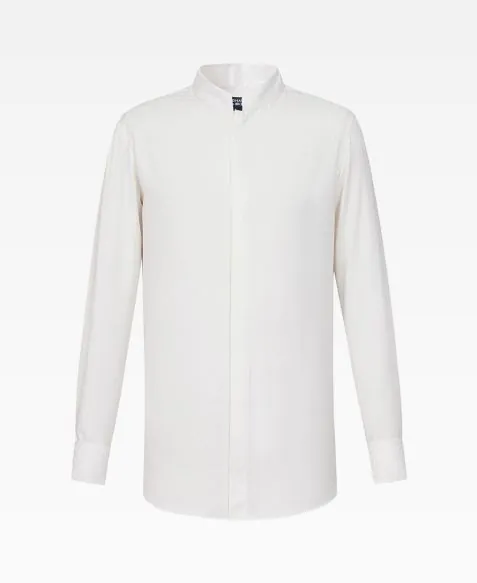 Jacquard Cotton Mandarin Collar Shirt