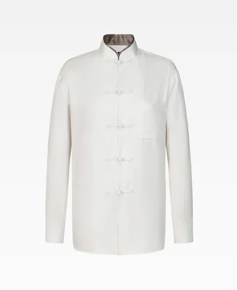 Dragon Jacquard Cotton Mandarin Collar Shirt