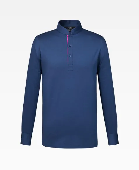 Colorblocked Lapel Stand-Up Collar Long Sleeve Polo Shirt