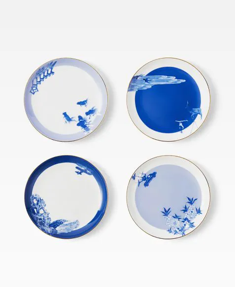 SHANGHAI TANG X JACKY TSAI Blue and White Bone China Dessert Plate Set