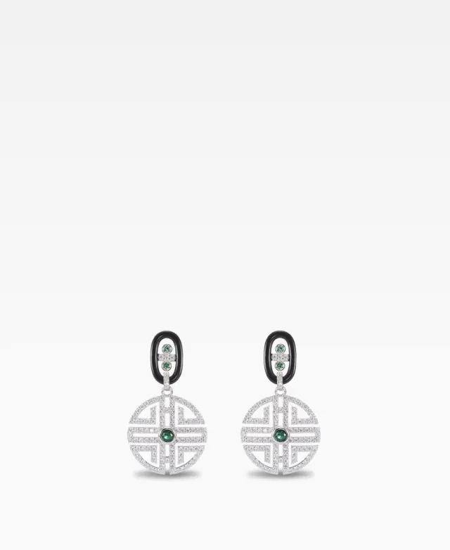 Black Agate Fortune Shou Earrings
