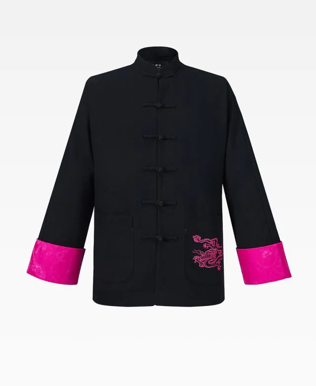Cotton-Linen Tang Jacket With Dragon Embroidery