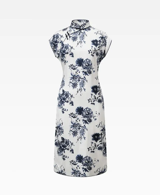 Tang Printed Blue and White Flower Qipao