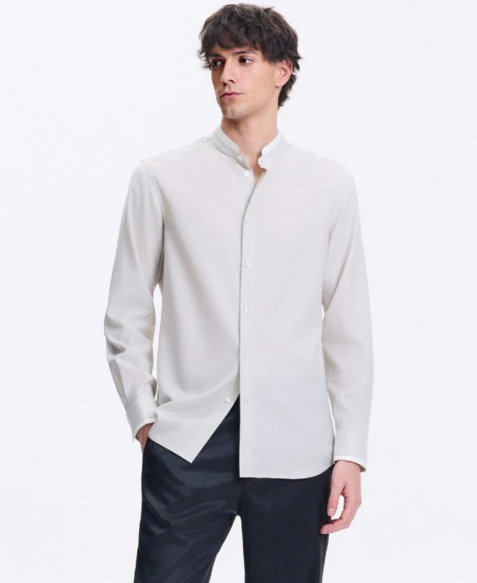 Contrast-Trim Mandarin Shirt