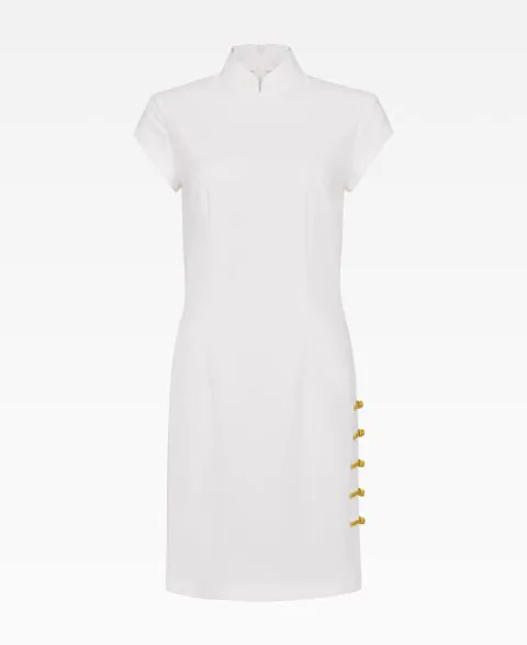 Stretch Mini Qipao With Embroidered Side Slit
