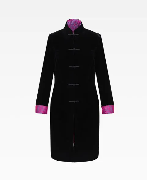 Reversible Long Jacket In Velvet Jacquard Silk