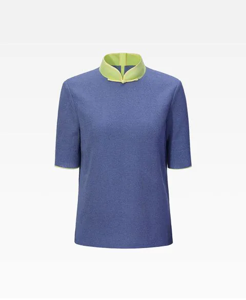 Stand Collar Knitted Top With Silk Lining