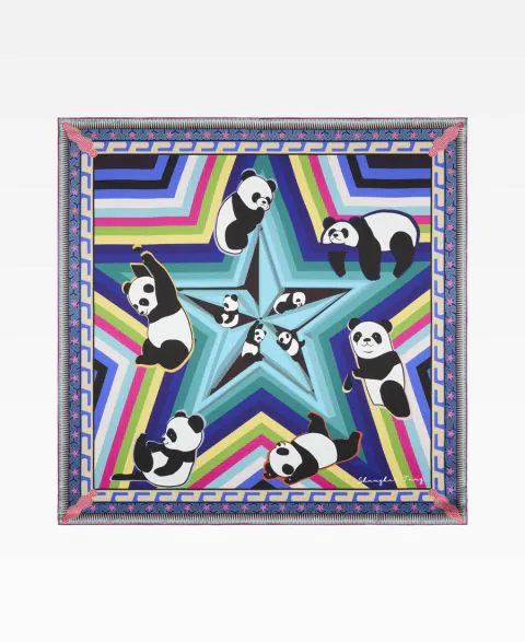 Five-Pointed Star Panda Silk Foulard 90