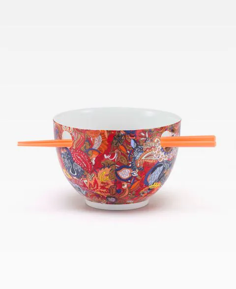 Limited Edition 'Hide & Seek' Chinese Zodiac Porcelain Bowl & Chopsticks Set