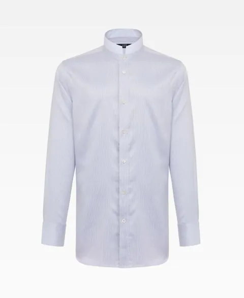 Cotton Double Mandarin Collar Shirt With White Trimming
