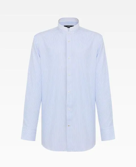 Cotton Double Mandarin Collar Shirt With White Trimming