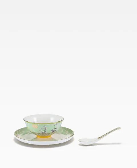 Chinese Garden Bowl & Spoon Set