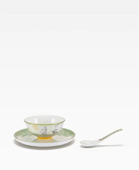 Chinese Garden Bowl & Spoon Set