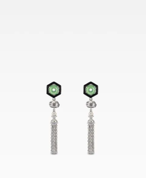 Black Agate Jade Inspired Tassel Earrings