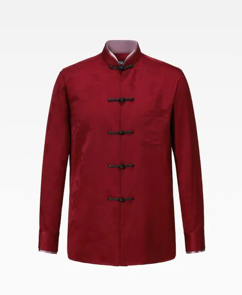 Dragon Jacquard Cotton Mandarin Collar Shirt