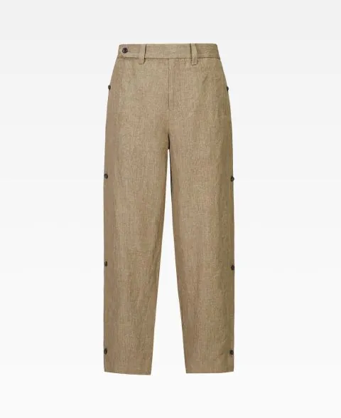 Cotton-Linen Wide Pants With Side Buttons