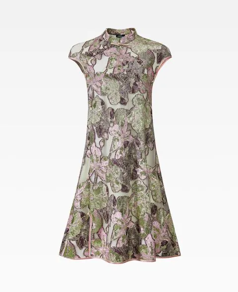 Tang Jacquard Dress with frog button
