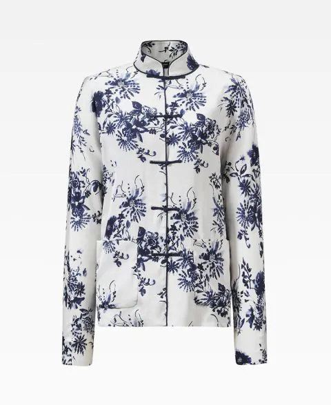 Printed Blue and White Flower Lightweight Tang Jacket
