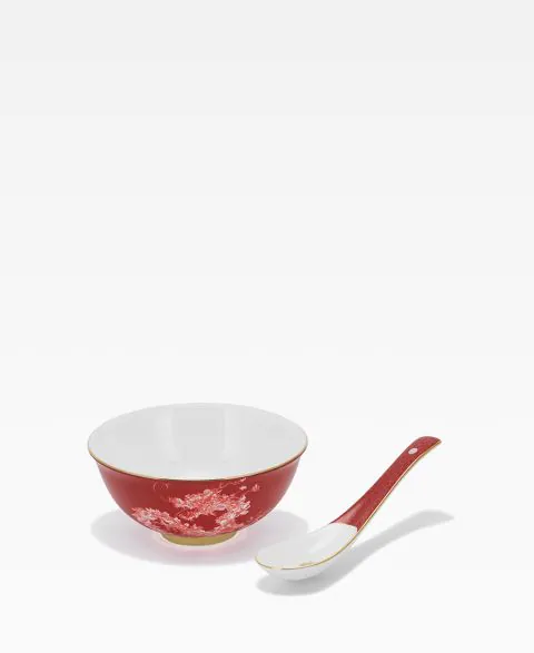 Shanghai Tang x Jacky Tsai Red Dragon Print Bone China Bowl & Spoon
