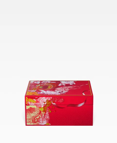 Shanghai Tang x Jacky Tsai Red Lacquer Wood Dragon Print Jewelry Box